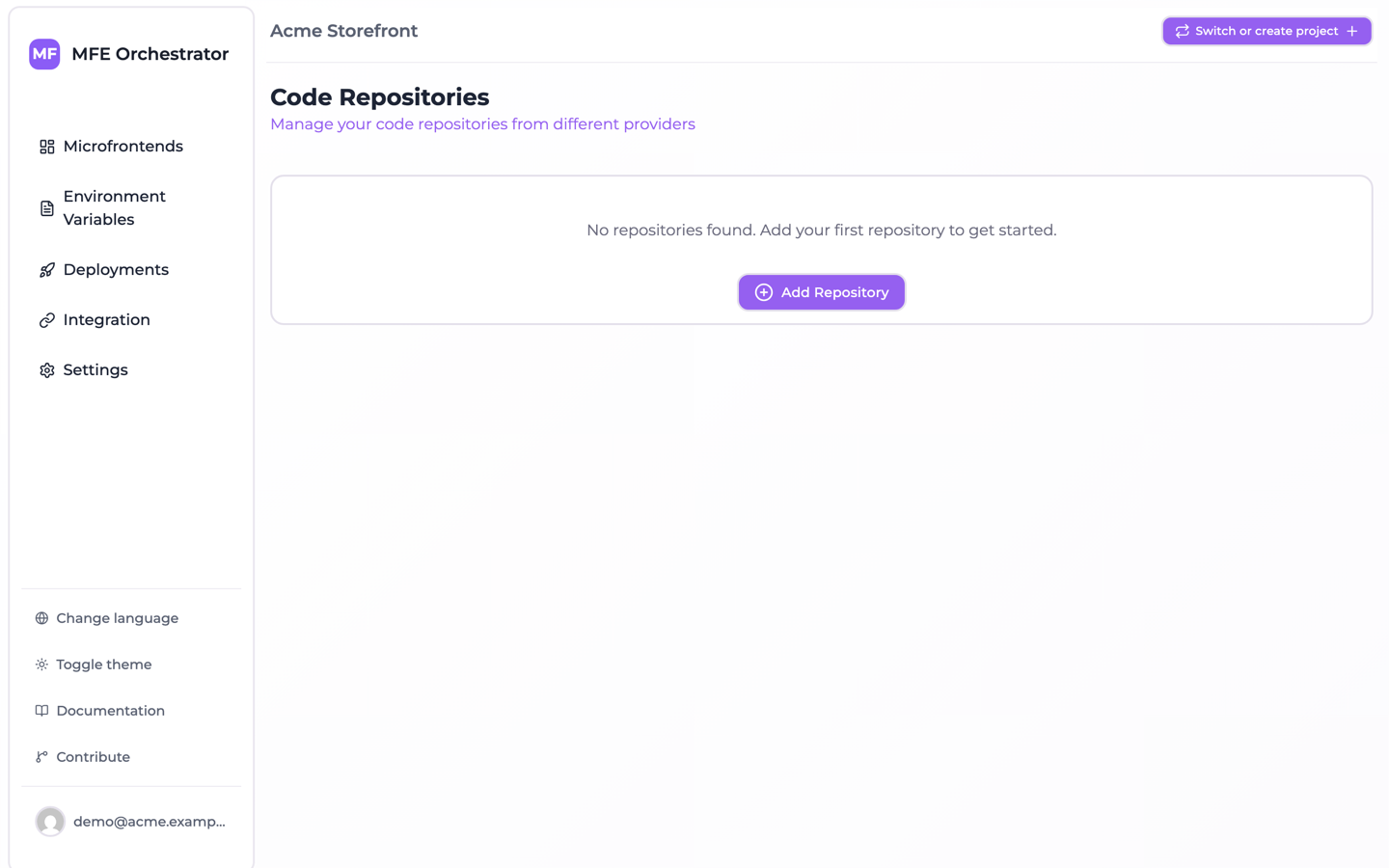 The Code Repositories page
