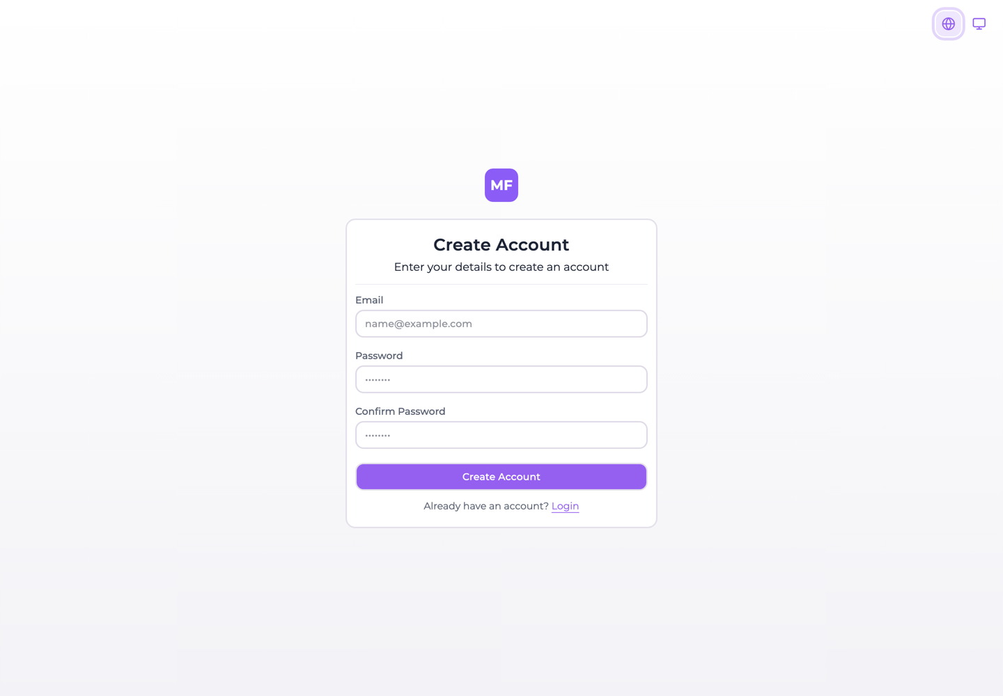 Creating an account with email and password