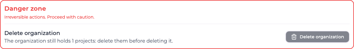 The danger zone refusing to delete an organization that still holds a project