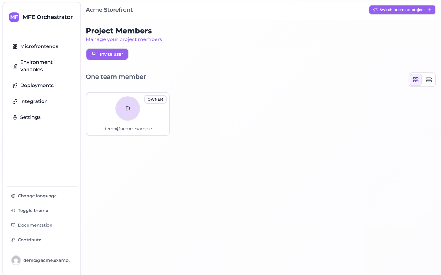 The Project Members page