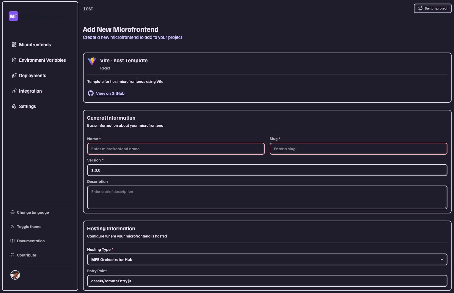 Add New Microfrontend